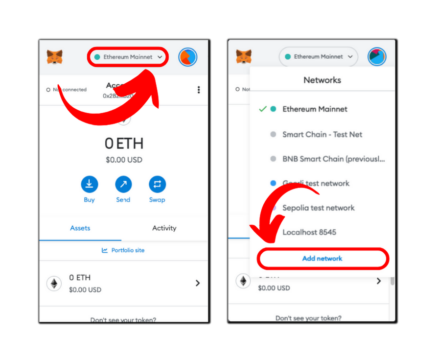 Add network option in the MetaMask browser extension