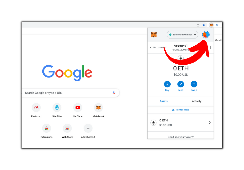 Clicking on the profile icon in MetaMask extension