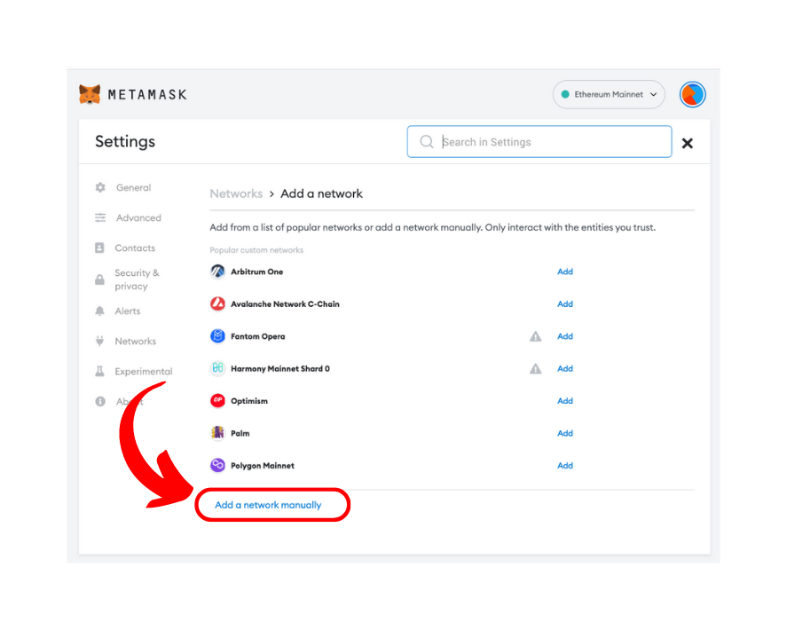 Adding network details manually in MetaMask