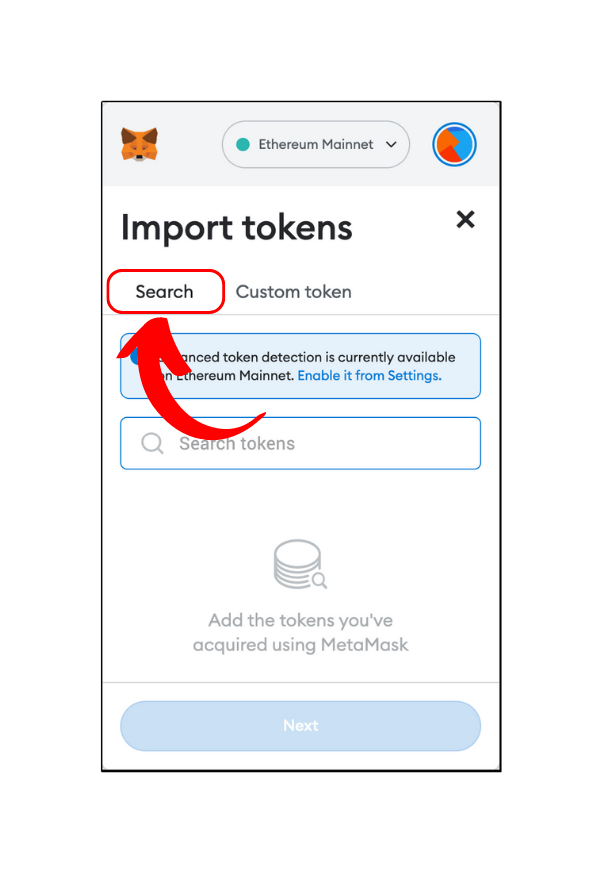 Search tokens in MetaMask
