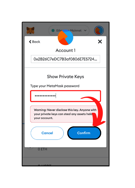 Show private key option in MetaMask