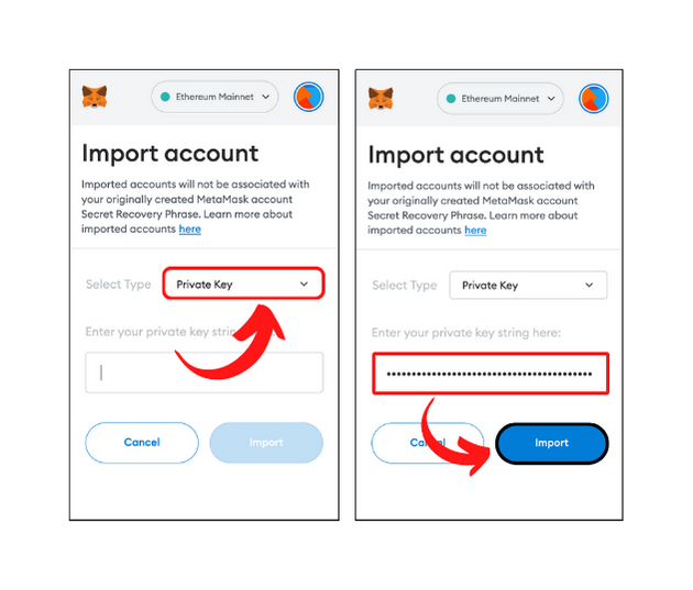 Pasting private key in MetaMask to import account