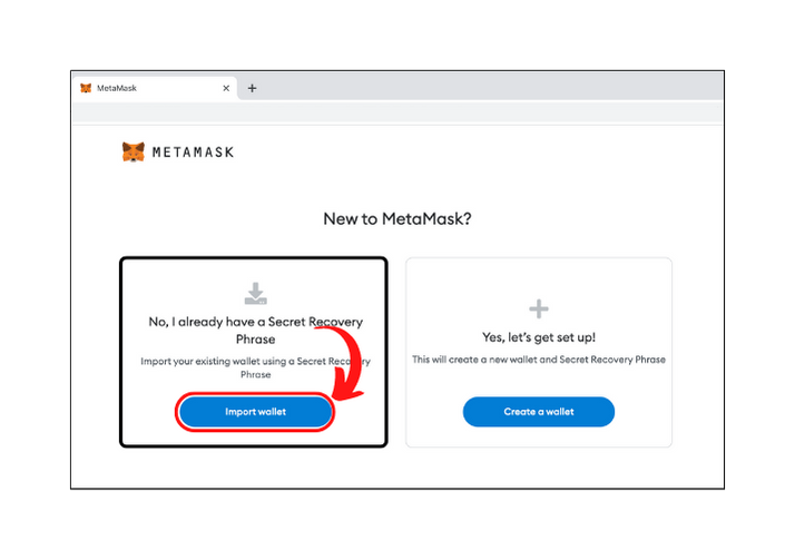 Importing wallet option in setup process of MetaMask extension