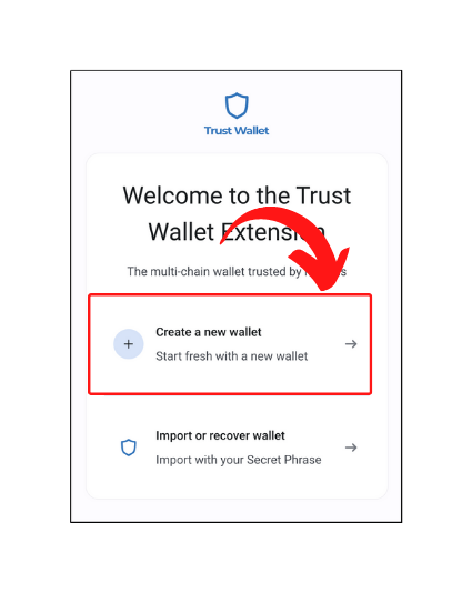 A screenshot of create wallet option in Trust wallet while setting up the wallet