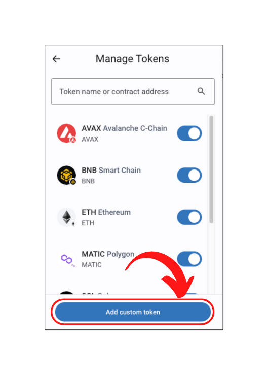 Clicking on the Add custom network option in Trust wallet