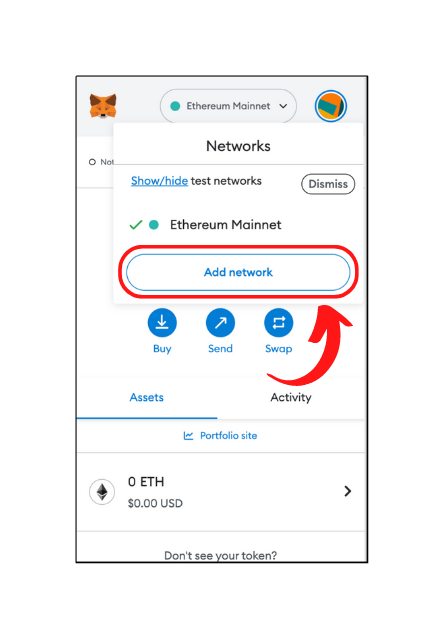 Add networks button in MetaMask