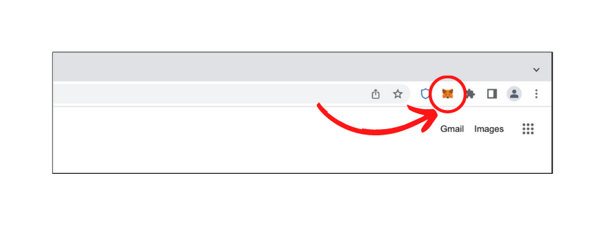 A screenshot that highlights opening MetaMask browser extension