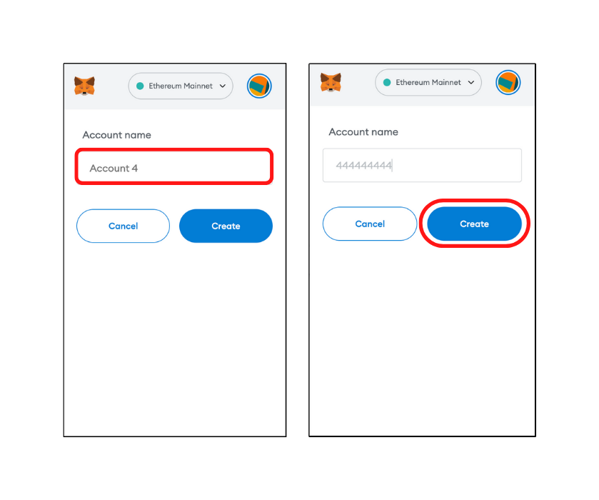 Creating new account in MetaMask and renaming it