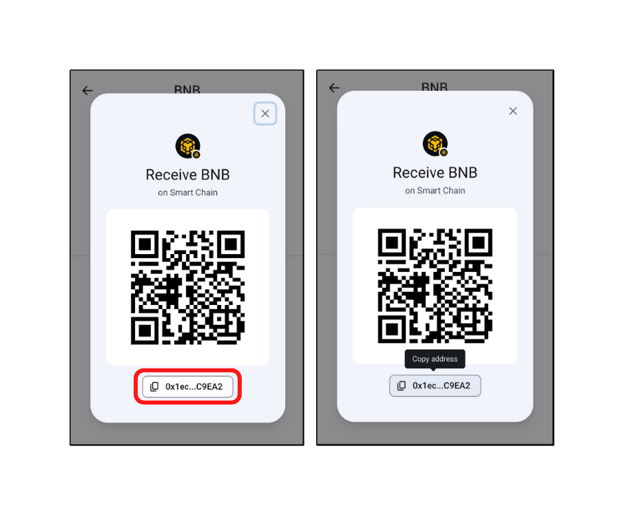 BSC or Binance address and QR code in trust wallet