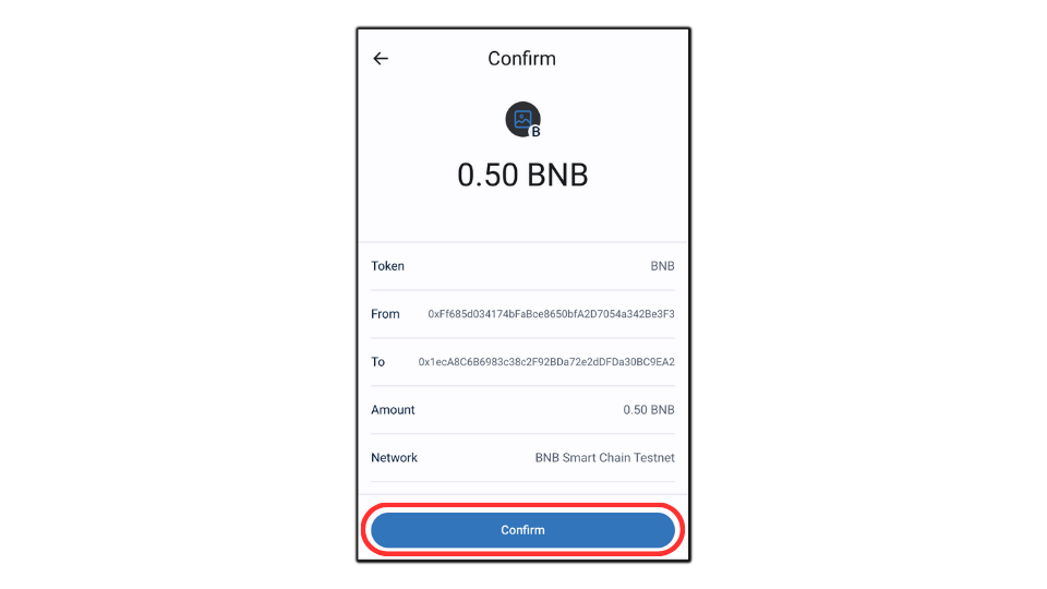 Confirming to send tokens in Trust wallet