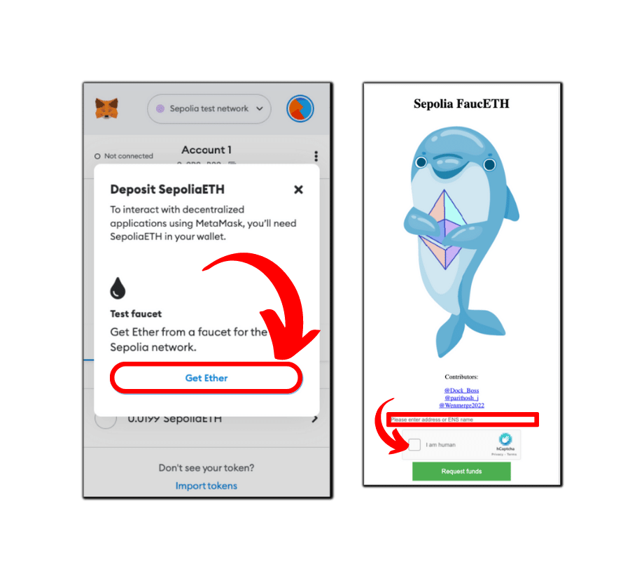 Pasting the address in Sepolia faucet to get free test ether